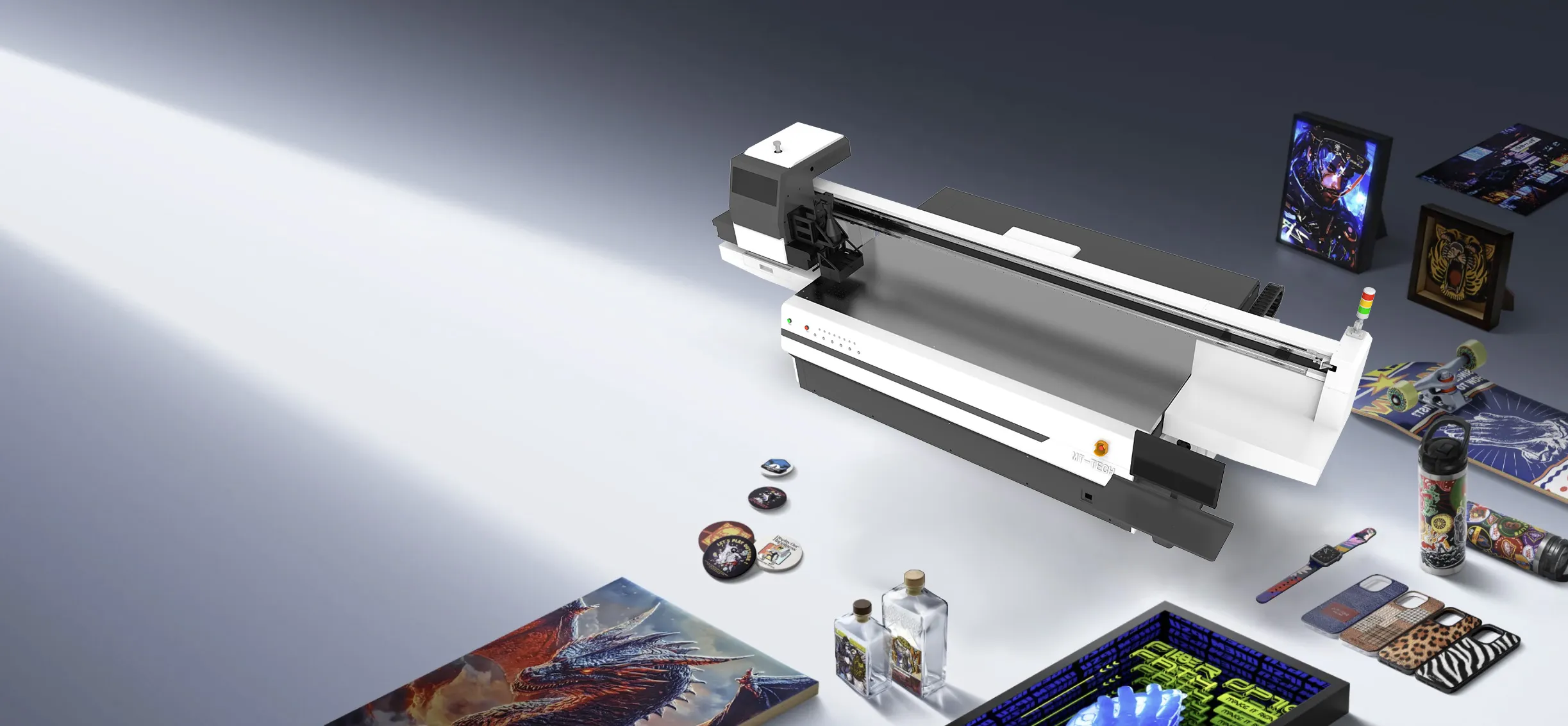 Industrial UV flatbed printer for rigid materials, signage, packaging, and custom products