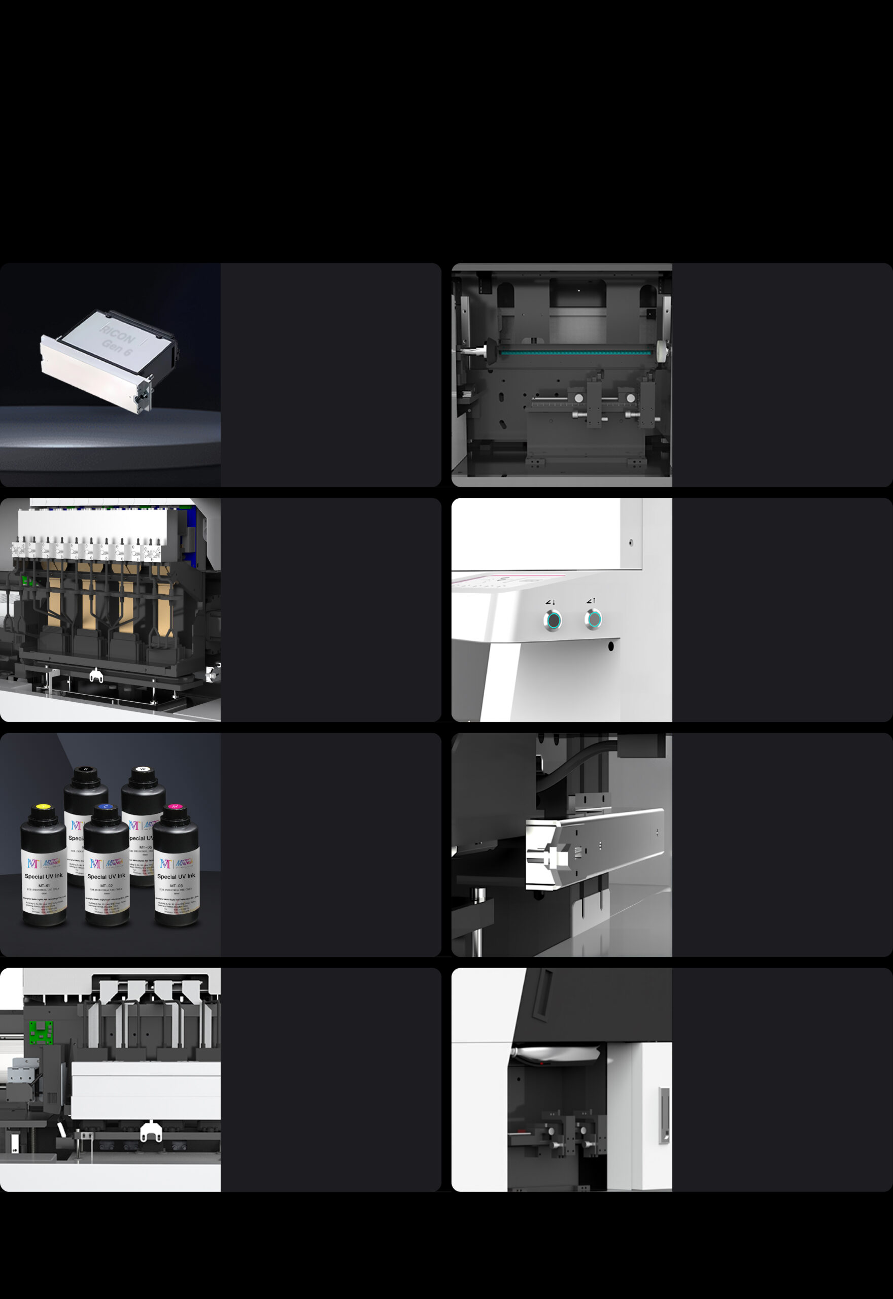 UV printer ink system with bottles printhead carriage and maintenance components