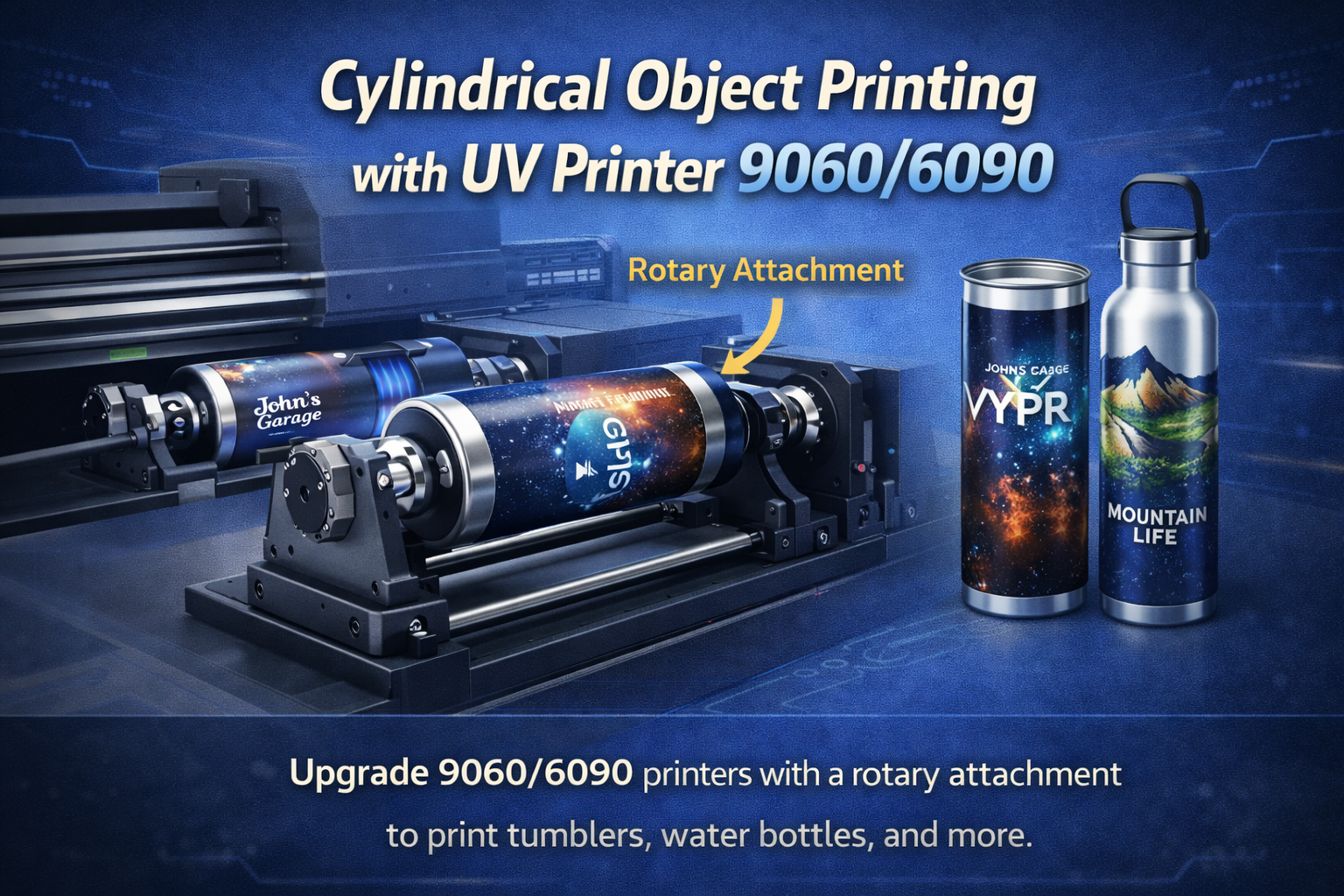 Cylindrical printer for cosmetic bottles tubes and jars
