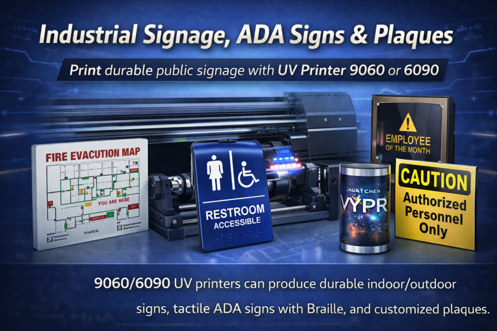 Industrial signage and ADA Braille printing using UV Printer 9060 and 6090