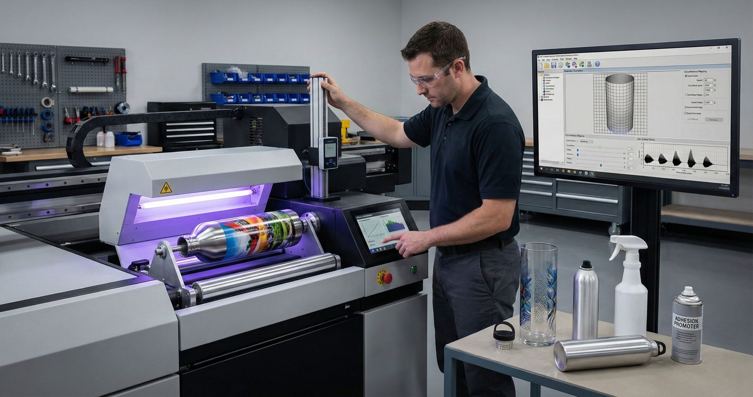 How UV Printers Print on Curved Surfaces Techniques, Calibration - cylinder UV printer workflow and MTuTech printer selection guide