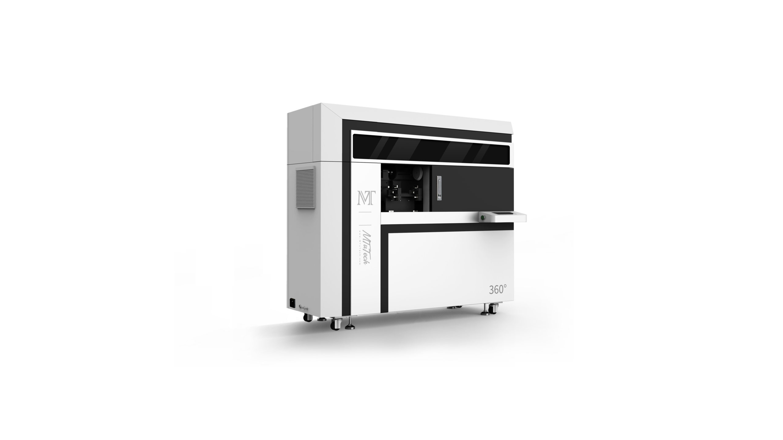 Side view of a rotary cylinder UV printer for round product printing