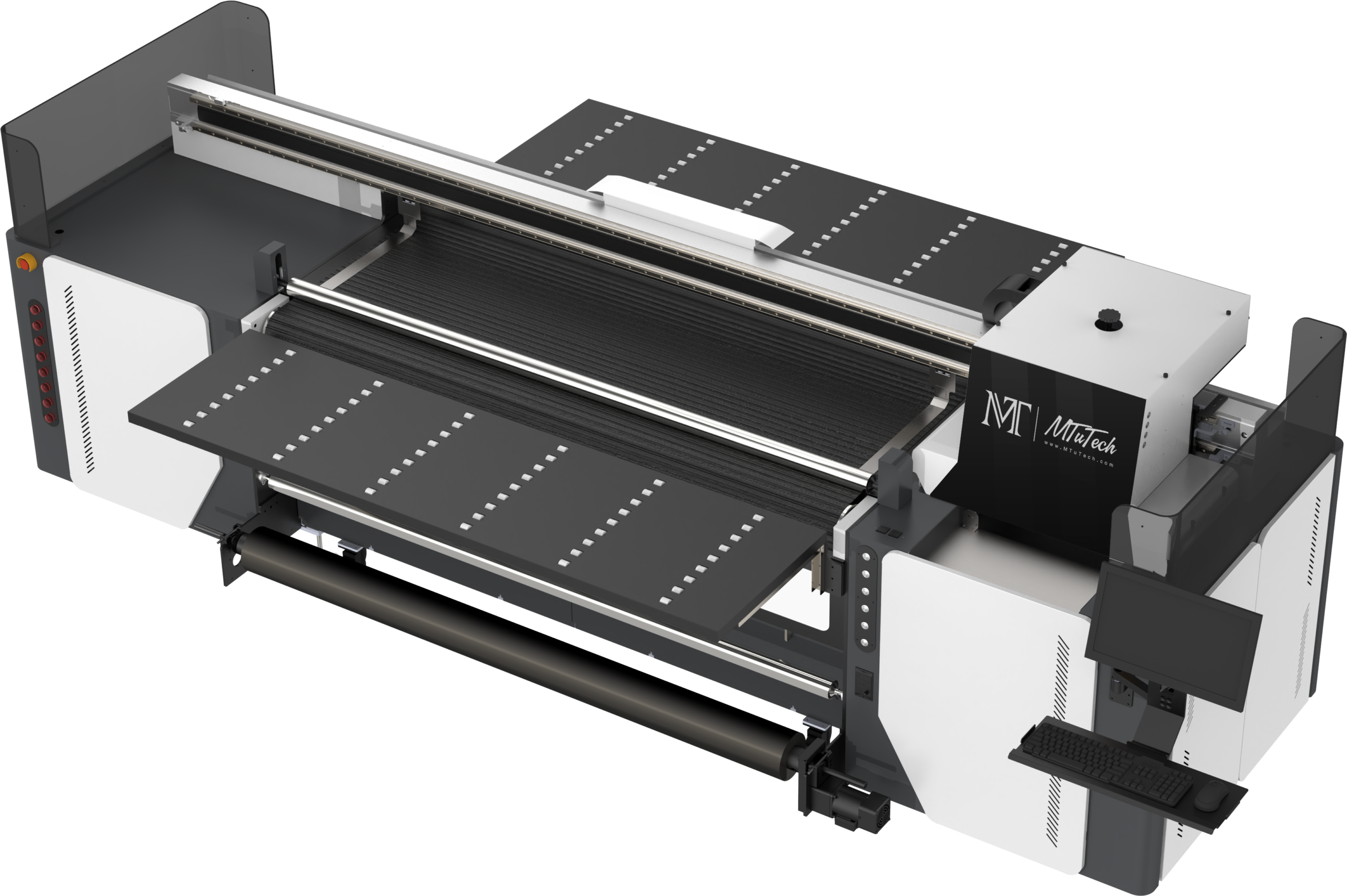 Hybrid UV printer configured for rigid and roll media production