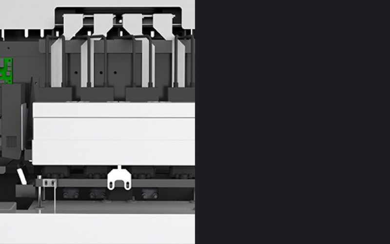 Industrial UV printer internal parts close-up. Industrial UV printer internal parts close-up.
